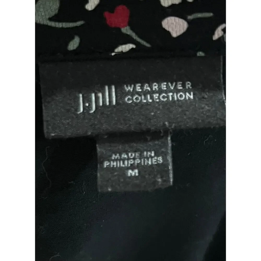 J.Jill Wearever Tunic Top Black Pink Floral Jersey Knit Stretch Side Slits Sz M